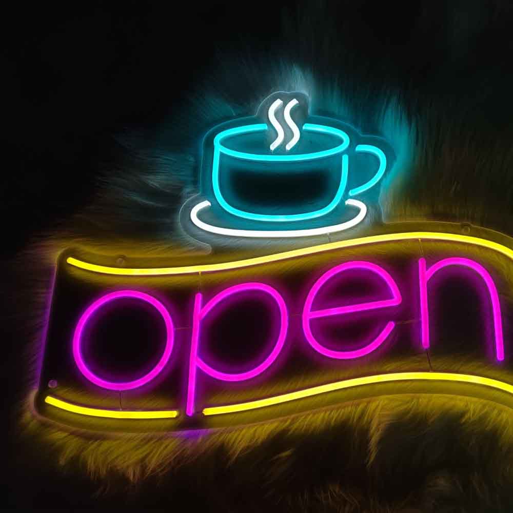 Coffee&Open Led Neon Sign for Shop Decor