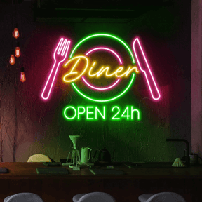 Restaurant Neon Sign Dinner 24h Open Neon Sign