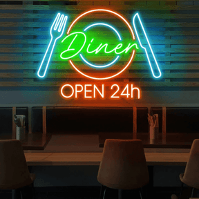 Restaurant Neon Sign Dinner 24h Open Neon Sign