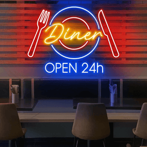 Restaurant Neon Sign Dinner 24h Open Neon Sign