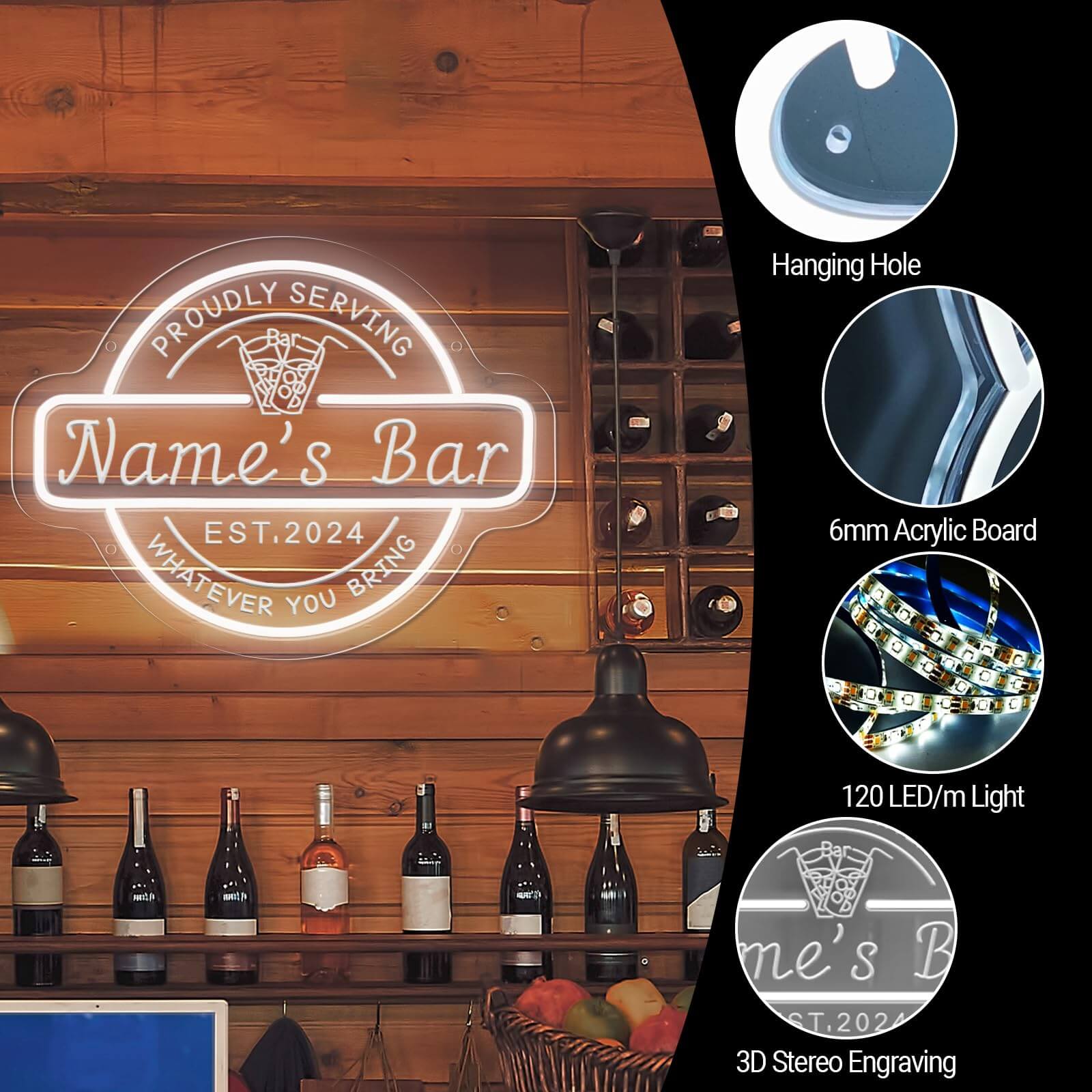 Personalized Bar Cocktail Beer Signs LED Neon Lights for Men Gifts