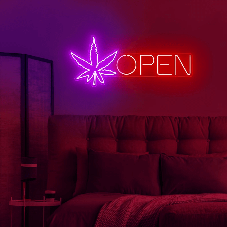 Open Neon Sign Weed Neon Sign Wall Decor Art