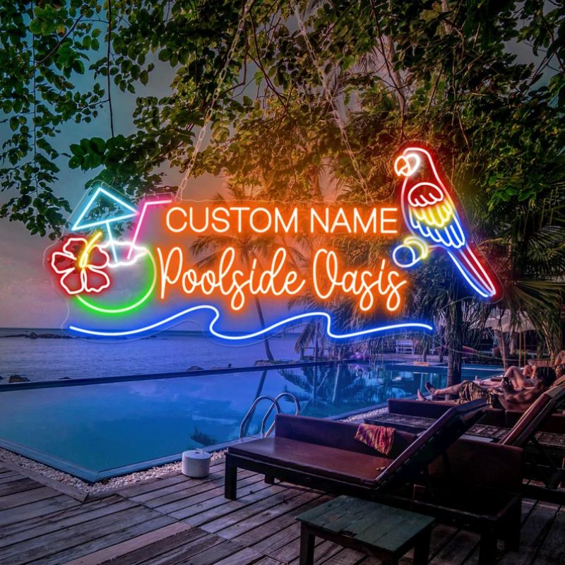 Custom Poolside Oasis Neon Sign Pool Bar Decor Coconut Sign