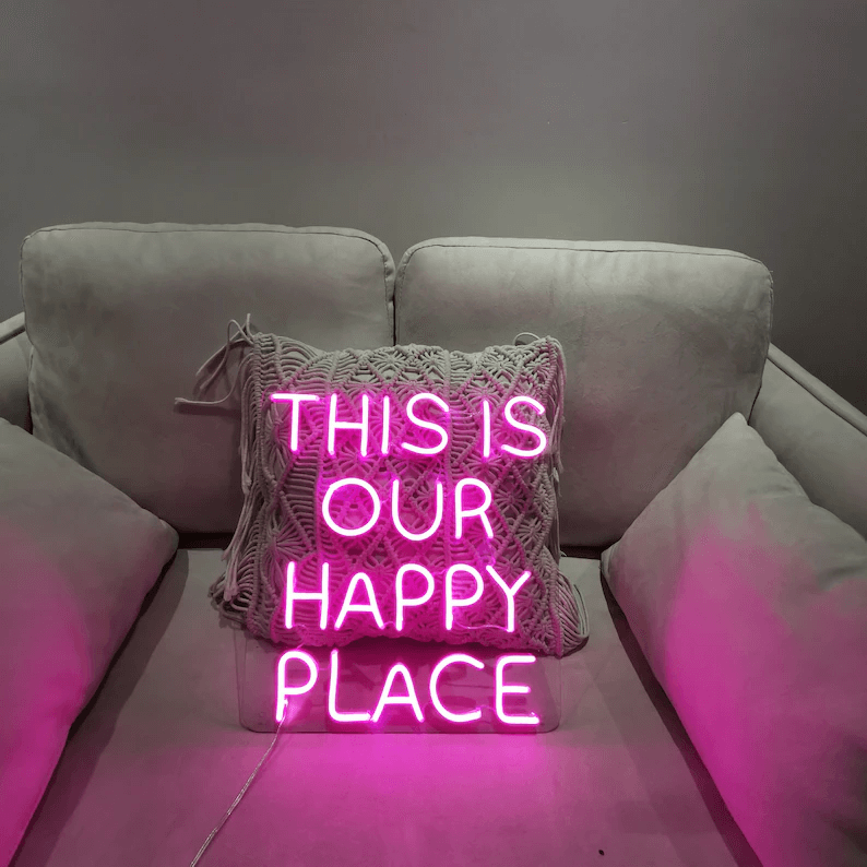 This Is Our Happy Place Neon Sign Personalized Wall Decor Sign