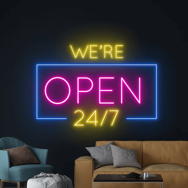 We Are Open 24/7 Led Neon Sign Custom Neon Sign